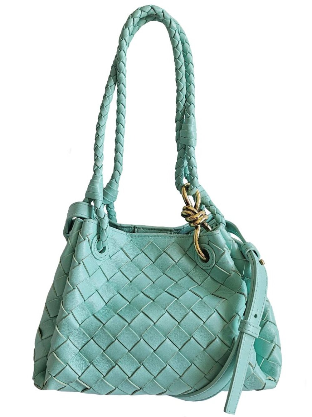BOTTEGA VENETA GREEN OASIS LEATHER INTRECCIATO ANDIOMO PARACHUTE BAG